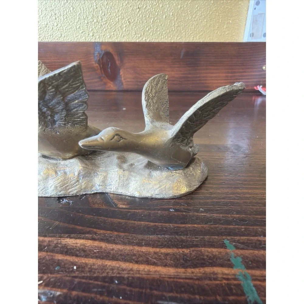 Brass Ducks in Flight Figurine Small Vintage Made in Korea